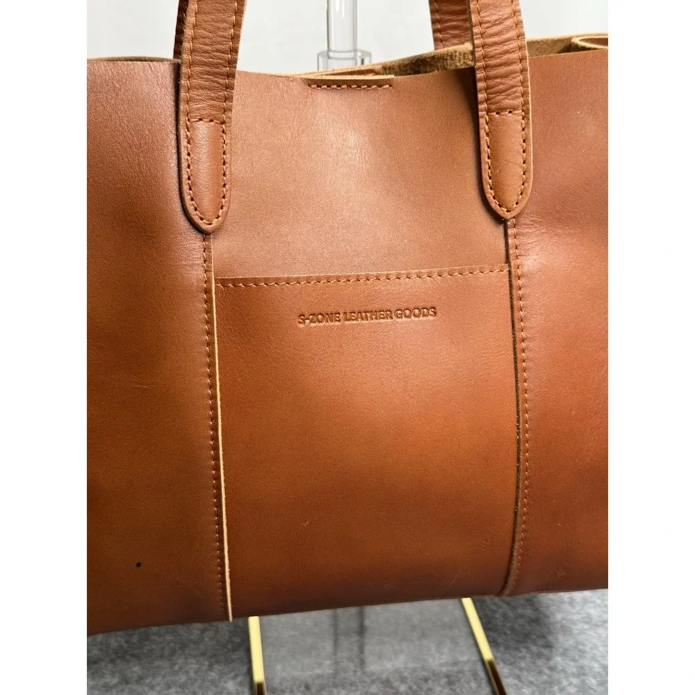 S-Zone Cow Split Leather Handbag Brown‎ Size Medium